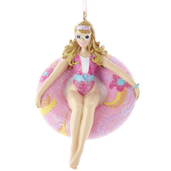 Игрушка на елку "Модница на надувном круге" 9,5 см
