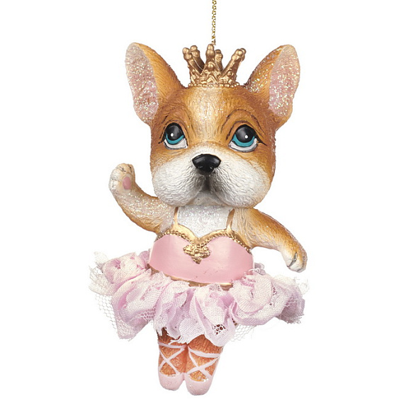 Новогодняя игрушка "Балерина-бульдог" 10 см