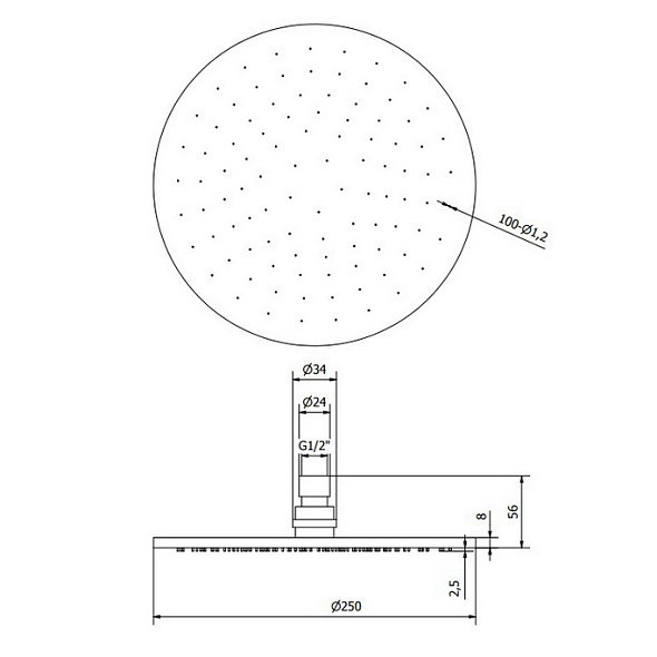 Лейка для душа iB Rubinetti Monamour MA025CC, потолочная, 25 см, хром
