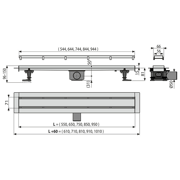 Комплект трапа AlcaPlast APZ13-DOUBLE9-750, стальной, с решеткой 2в1