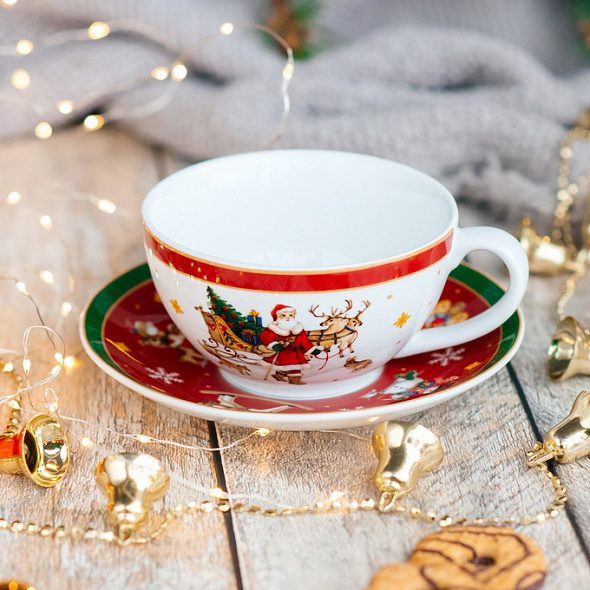 Чашка для завтрака с блюдцем Happy Wintertime 450 мл