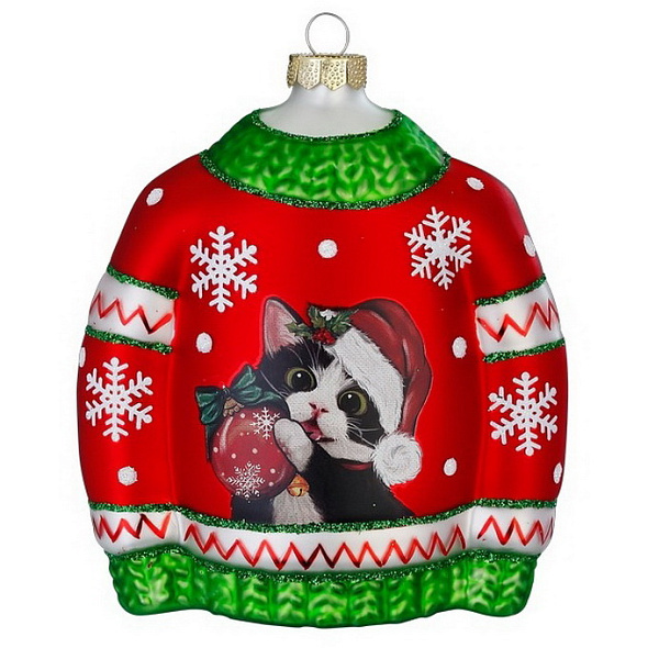 Елочная игрушка "Новогодний свитер с котом" 10 см