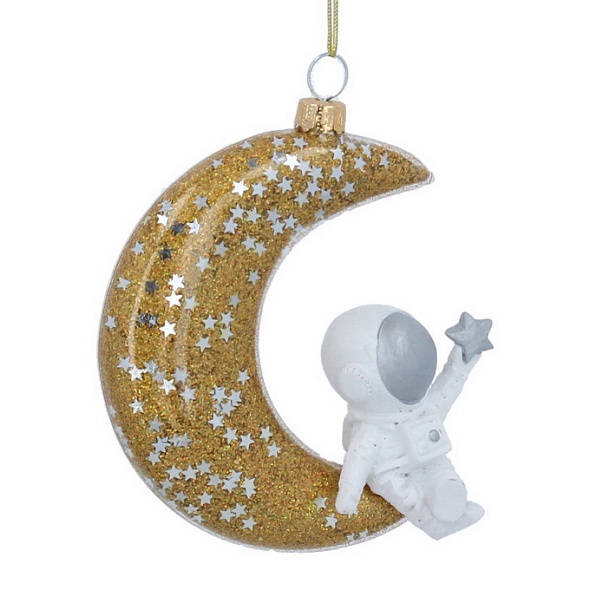 Новогодняя игрушка "Космонавт на луне" 10 см