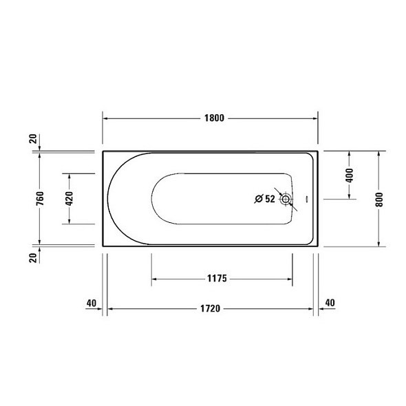 Ванна акриловая Duravit D-Neo 180х80, встраиваемая, белая