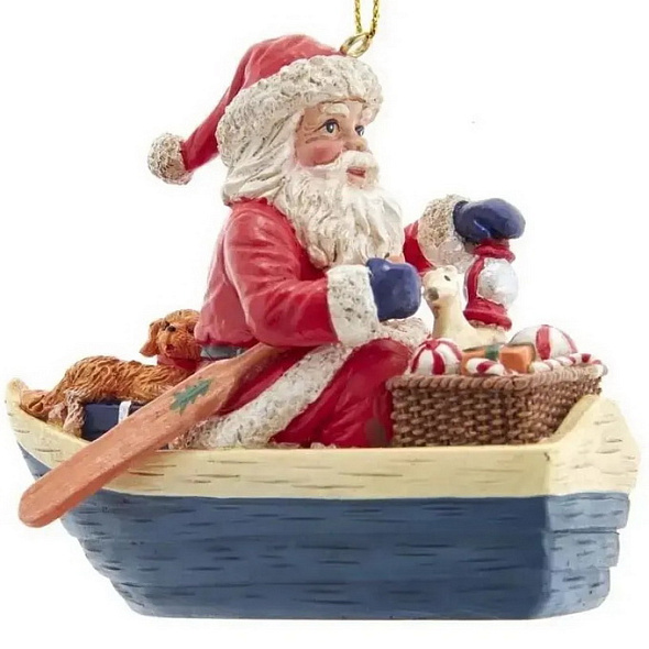 Елочная игрушка "Санта в лодке" 7,5 см