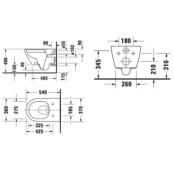 Унитаз подвесной Duravit D-Neo 54x37, WonderGliss, с сиденьем
