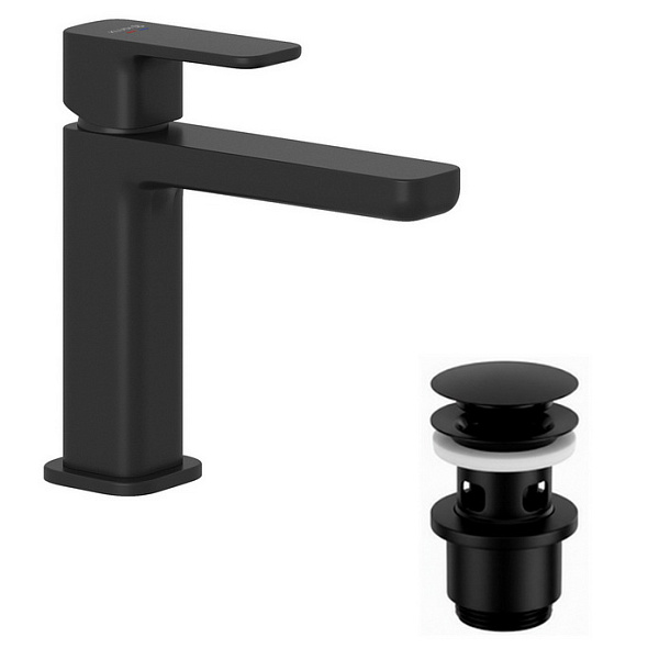 Смеситель для раковины Kludi Renon 422883975, с клапаном Click-Clack, черный матовый