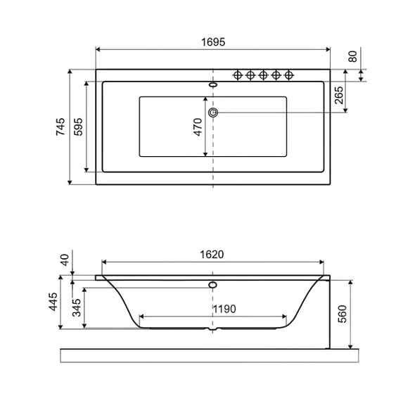 Ванна акриловая Excellent Pryzmat Slim 170x75, с ножками