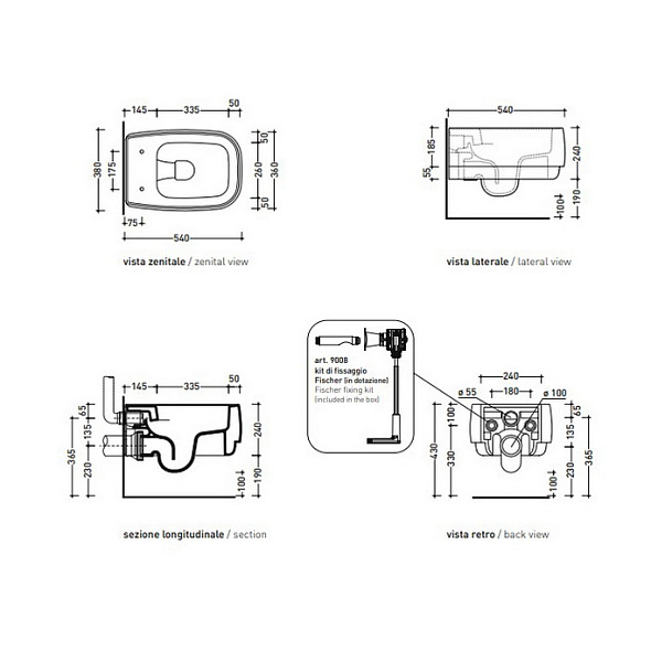Унитаз подвесной Flaminia Flag 54х38, Goclean, с сиденьем, Agrilla