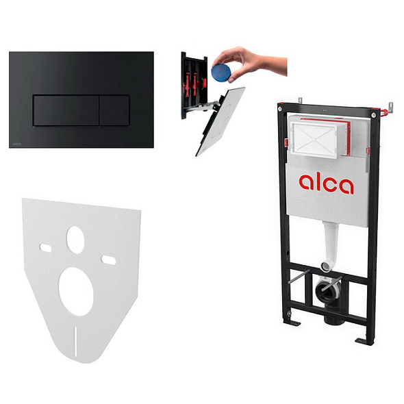 Комплект инсталляции Alca AM101/1120 + Кнопка Thin M578, черная, 4в1