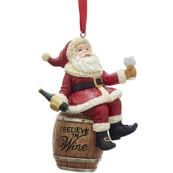 Новогодняя игрушка "Санта на бочке с вином" 8,9 см