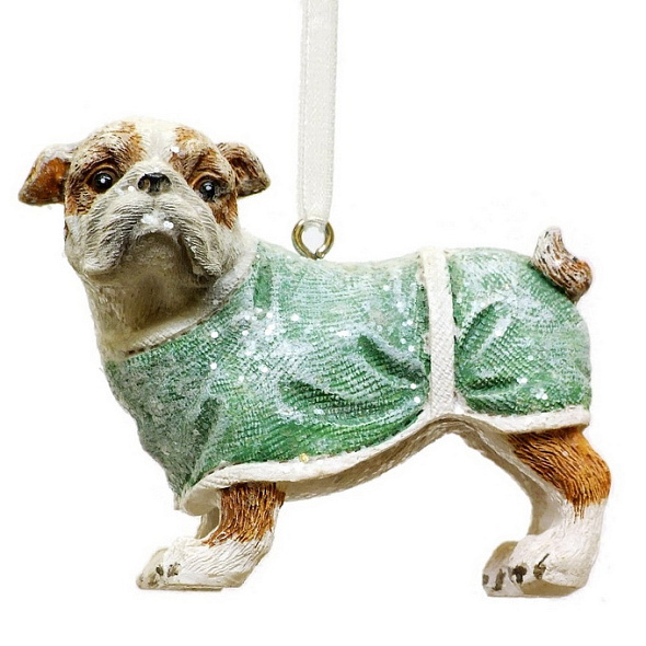 Игрушка на елку "Бульдог в зеленой накидке" 8 см