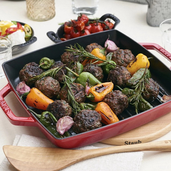 Сковорода-гриль квадратная c двумя ручками Grills 28х28 см, вишневая