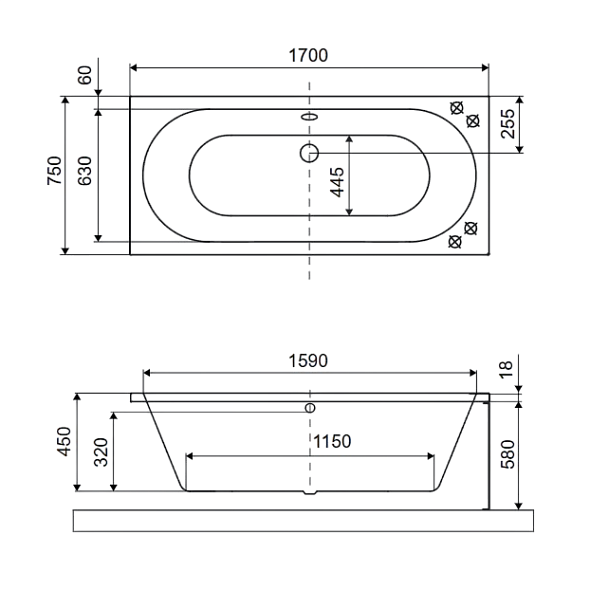 Ванна акриловая Excellent Oceana Slim 170x75, с ножками