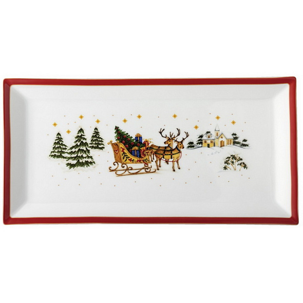 Блюдо для сэндвичей прямоугольное Happy Wintertime 36х18 см, красное