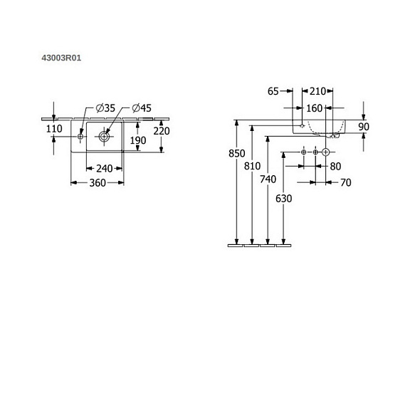 Раковина Villeroy & Boch Avento 36х22 43003R01, подвесная