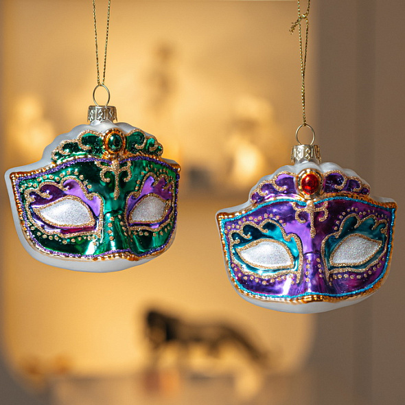 Новогодняя игрушка "Маска зеленая" 7,9 см