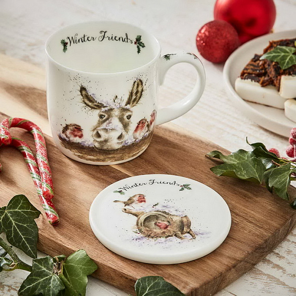 Кружка с подставкой Winter Friends (ослик и птицы) 310 мл
