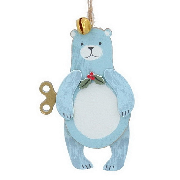 Новогодняя игрушка "Медведь с ключиком" 9 см, голубая
