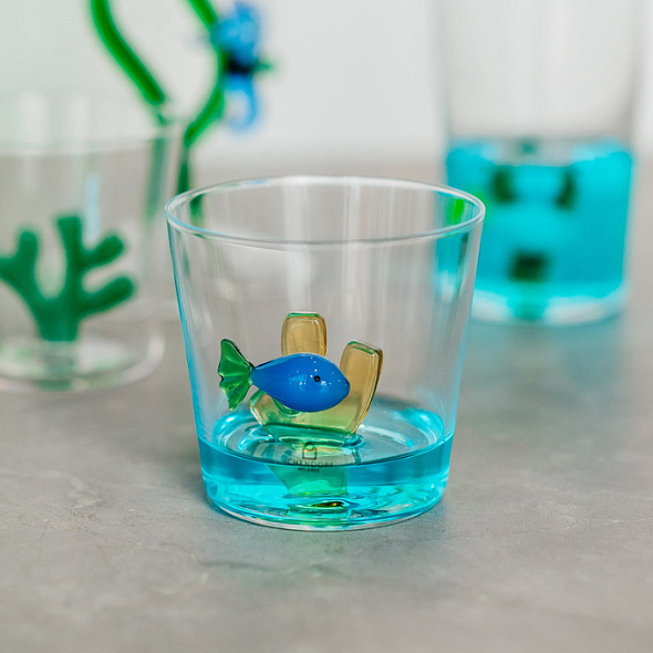 Стакан Marine Garden 340 мл, голубая рыба и желтая водоросль