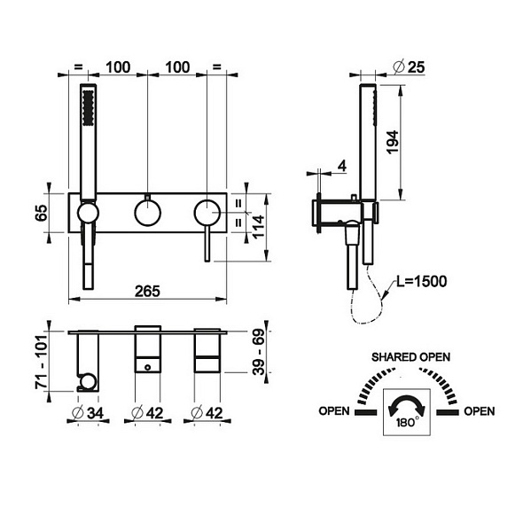 Внешняя часть Gessi 316 54038.707 смесителя для душа, брашированный черный
