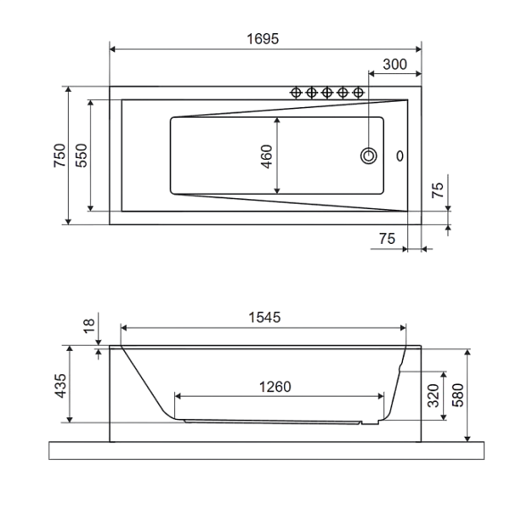 Ванна акриловая Excellent Wave Slim 170x75, с ножками