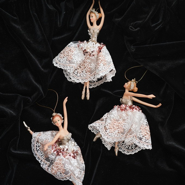 Елочная игрушка "Балерина жемчужная" 17 см, в ассортименте