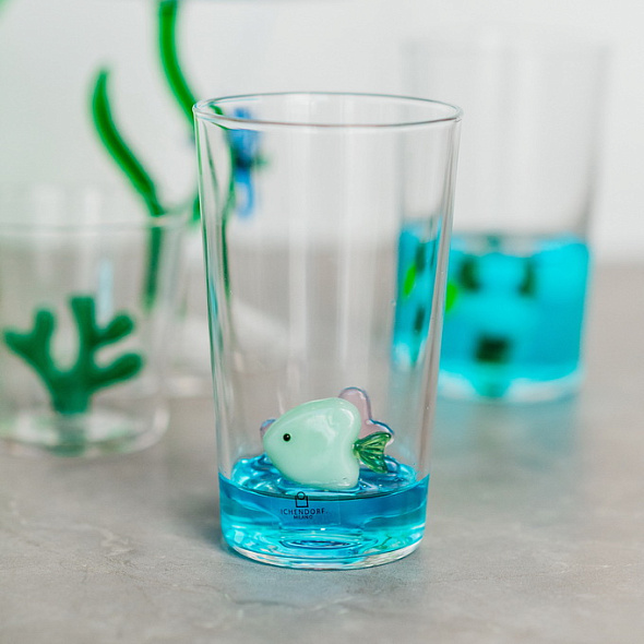 Бокал лонгдринк Marine Garden 450 мл, зеленая рыба и розовая водоросль