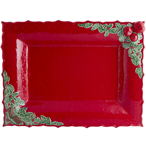 Блюдо прямоугольное Coroa De Natal 50х38см, красное