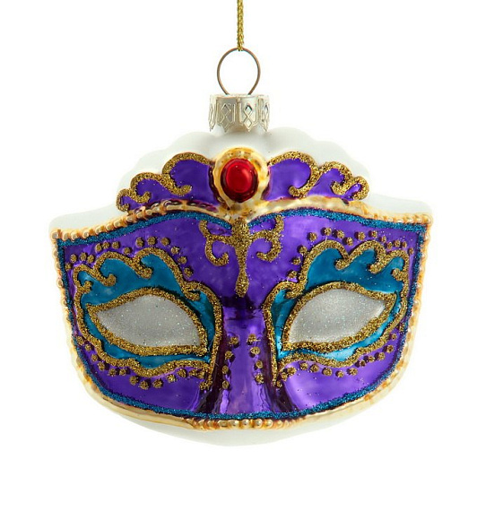 Новогодняя игрушка "Маска фиолетовая" 7,9 см