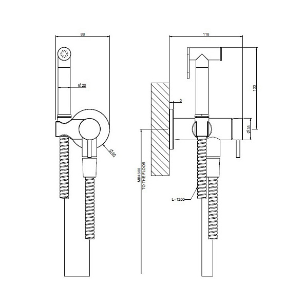 Смеситель для гигиенического душа Gessi 316 45130.707, брашированный черный PVD