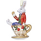 Елочная игрушка "Белый кролик в чайной чашке" 9 см