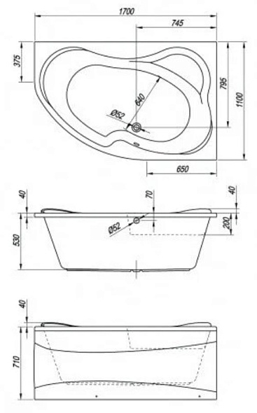 Ванна акриловая Kolpa-San LuLu R 170х110 597370, белая