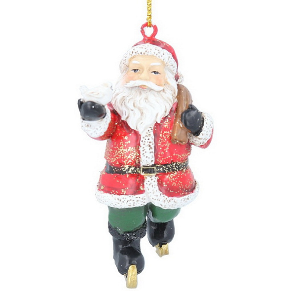 Елочная игрушка "Санта на коньках с птичкой" 7 см