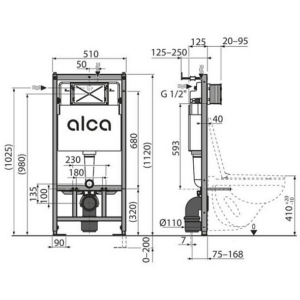 Комплект инсталляции Alca AM101/1120 + Кнопка Thin M578, черная, 4в1