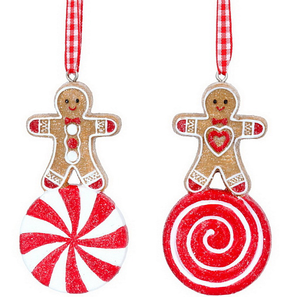 Елочная игрушка "Пряничный человечек на конфетке" 8 см, в ассортименте