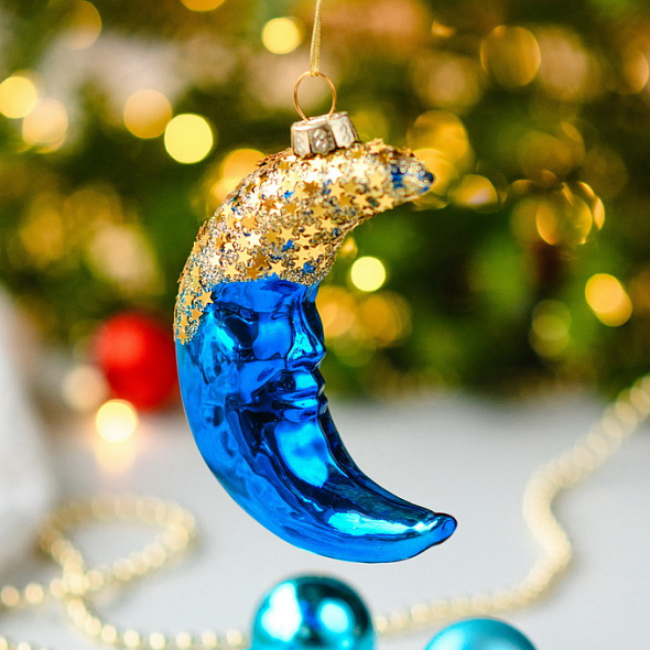 Елочная игрушка "Полумесяц" 9 см, голубая