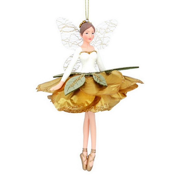 Игрушка на елку "Фея с золотой юбкой-лепестками" 15 см