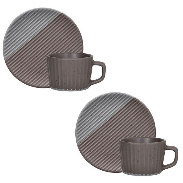 Набор чашек для эспрессо с блюдцами Rice 90 мл, 4 предмета, коричневый