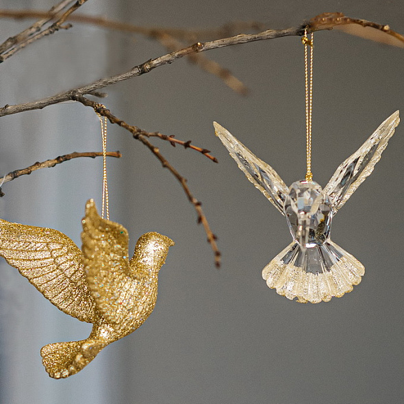 Елочная игрушка "Колибри с золотыми крыльями" 11 см