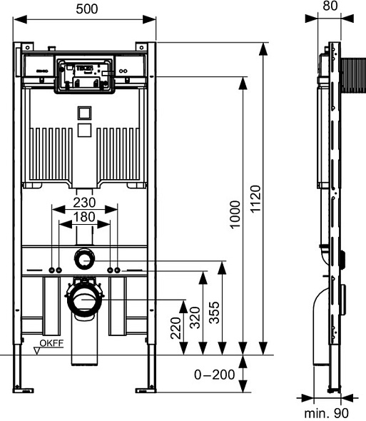 Инсталляция TECE Profil 9300502, Octa II, 8 см, h-112 см, для унитазов