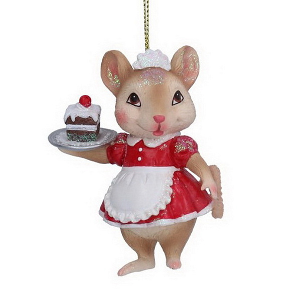 Игрушка на елку "Мышка с тортиком" 11 см