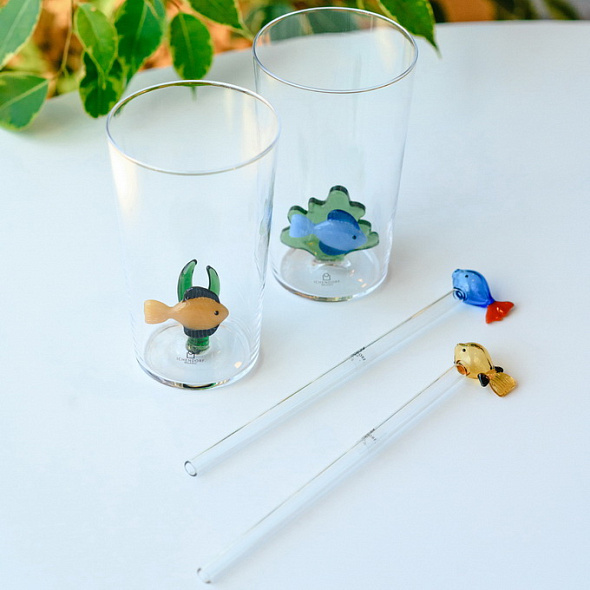 Набор трубочек со щеточкой Marine Garden, 3 предмета, голубой/янтарь