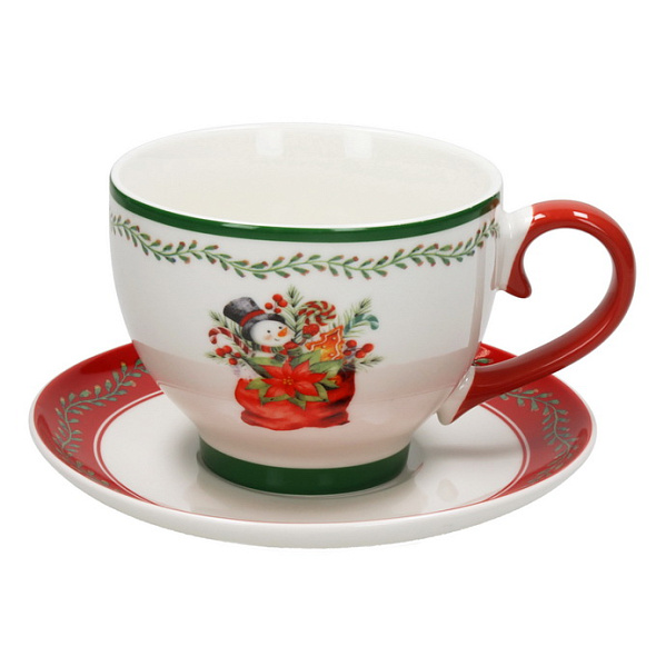 Чашка для завтрака с блюдцем "Снеговик" 480 мл