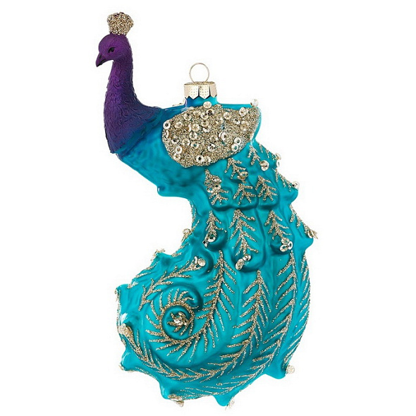 Елочная игрушка "Павлин" 15 cм, синяя