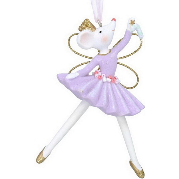 Новогодняя игрушка "Мышка-балерина" 10 см, фиолетовая