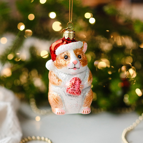 Новогодняя игрушка "Новогодний хомячок" 9,5 см