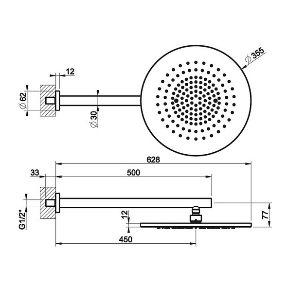 Лейка для душа Gessi 316 54148.299, 35 см, черный матовый