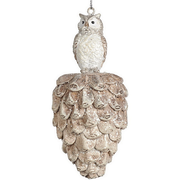 Новогодняя игрушка "Сова на шишке" 10 см