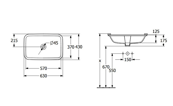 Раковина встраиваемая Villeroy & Boch Architectura 57х37, CeramicPlus, 5A7761R1
